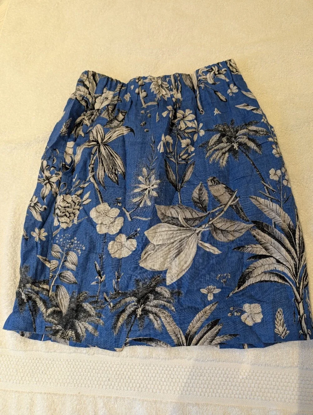 J.Crew Ratti Tropical Toile 100% Linen Pull On Skirt Blue Aviary XXS